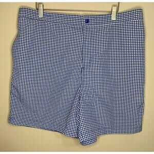 Lands End Mens Swimsuit XL 40-42 Swim Trunks Blue Checked Plaid